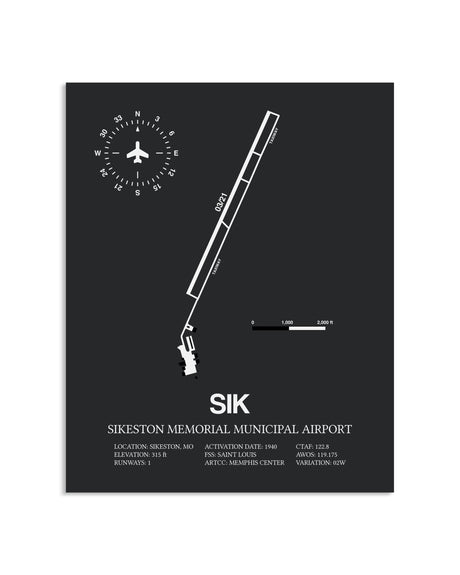 Gray Framed Sikeston Memorial Municipal Airport layout wall art poster