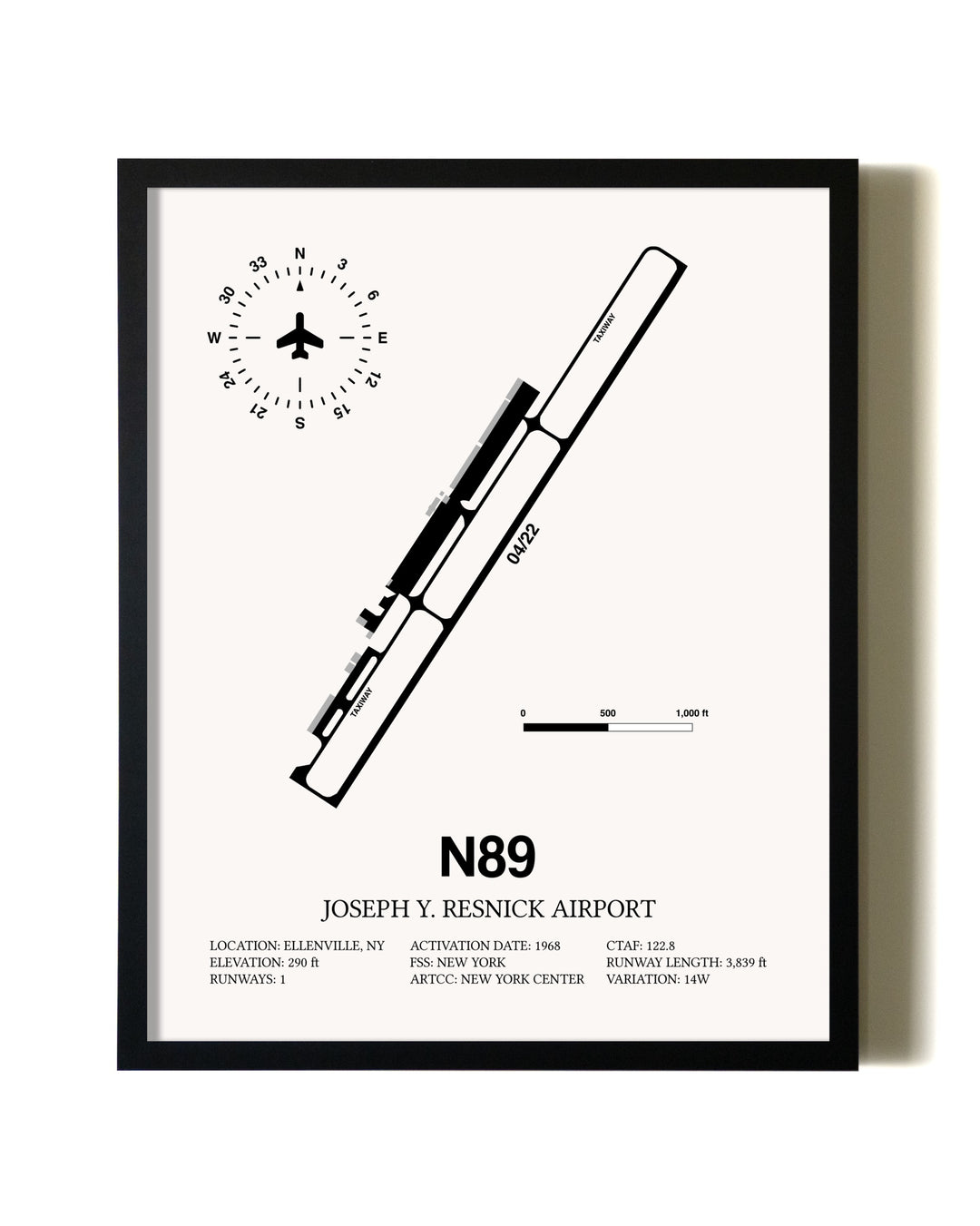 Framed Joseph Y. Resnick Airport wall art poster in black frame