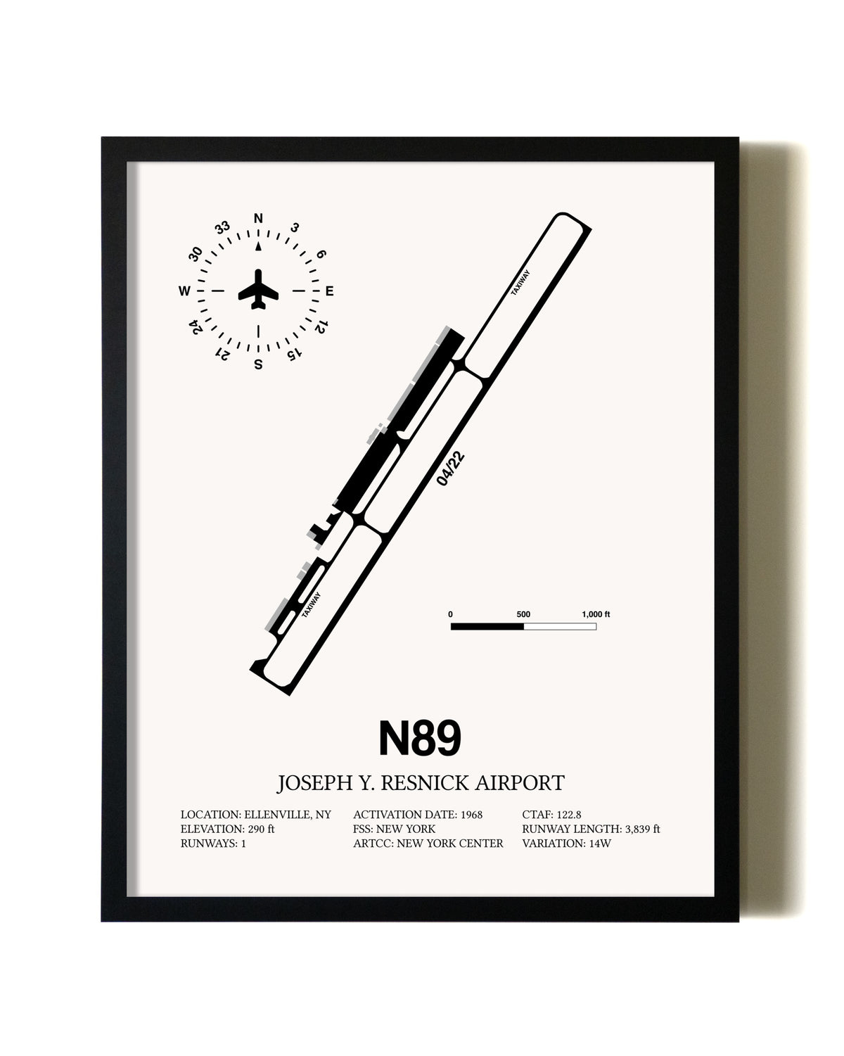 Framed Joseph Y. Resnick Airport wall art poster in black frame