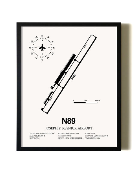 Framed Joseph Y. Resnick Airport wall art poster in black frame