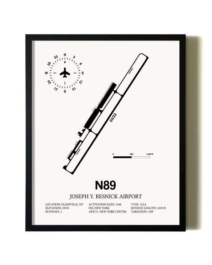 Framed Joseph Y. Resnick Airport wall art poster in black frame