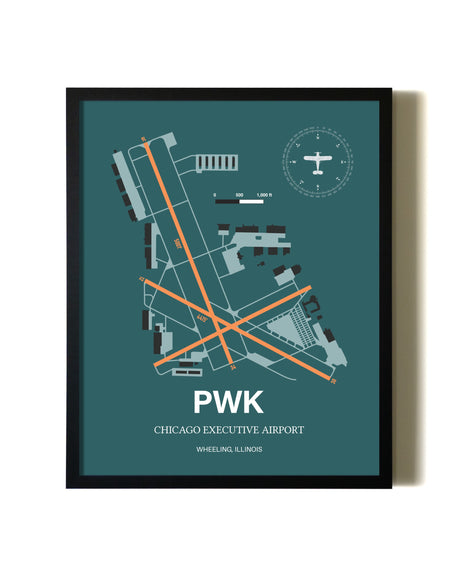 Green Chicago Executive Airport aviation wall décor in black wood frame
