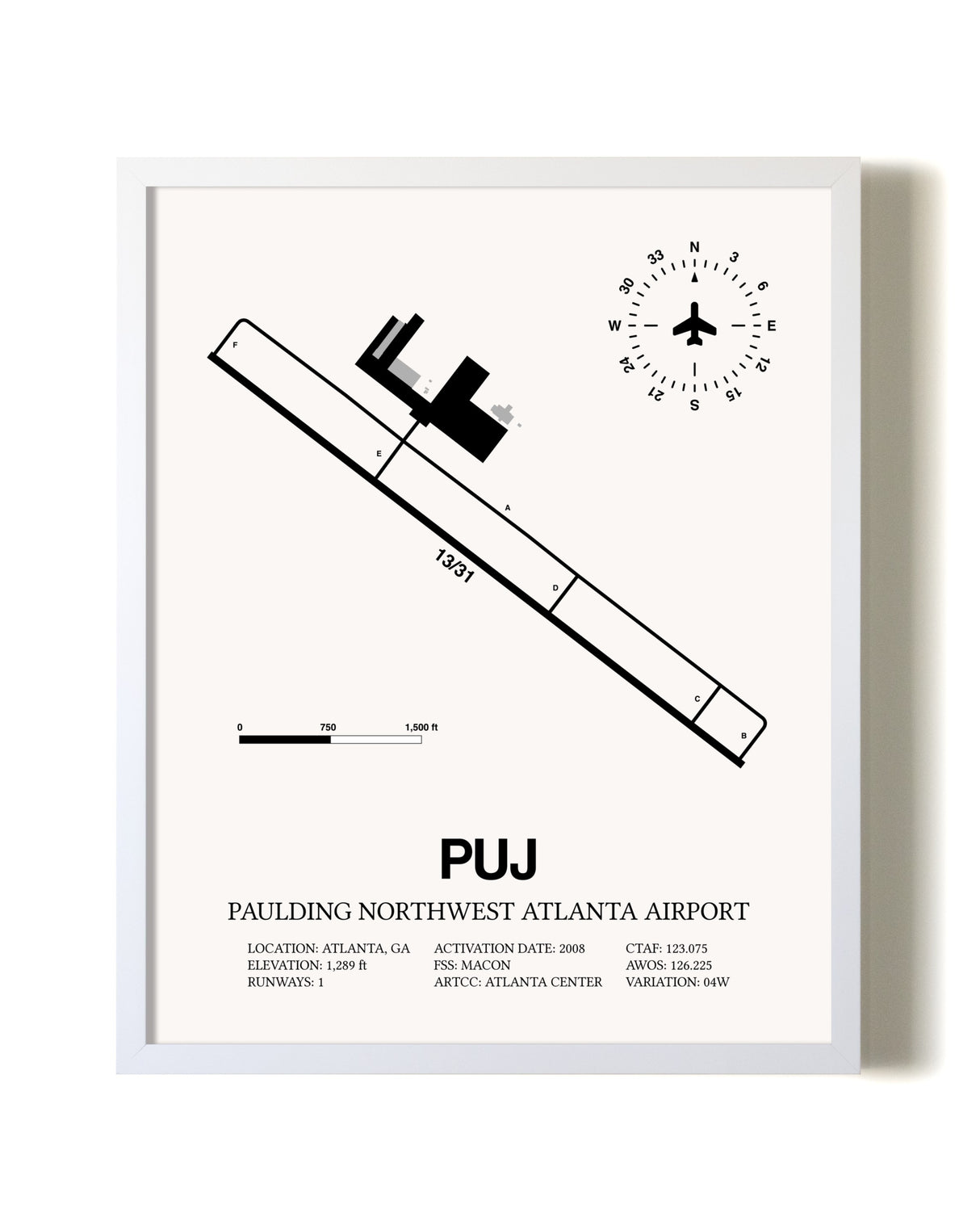Paulding Northwest Atlanta Airport airport map poster in oak frame