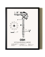 Framed Wittman Regional Airport wall art poster in black frame