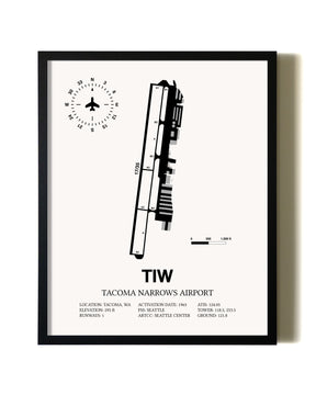 Framed Tacoma Narrows Airport wall art poster in black frame