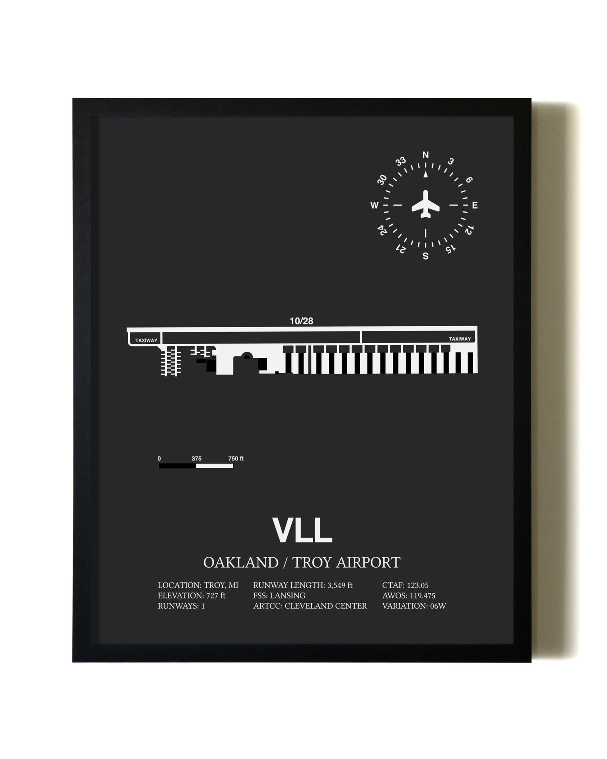 Unframed Oakland / Troy Airport map print poster