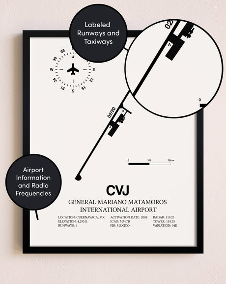 Framed General Mariano Matamoros International Airport layout wall art poster