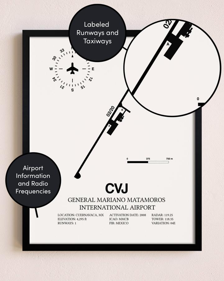 Framed General Mariano Matamoros International Airport layout wall art poster