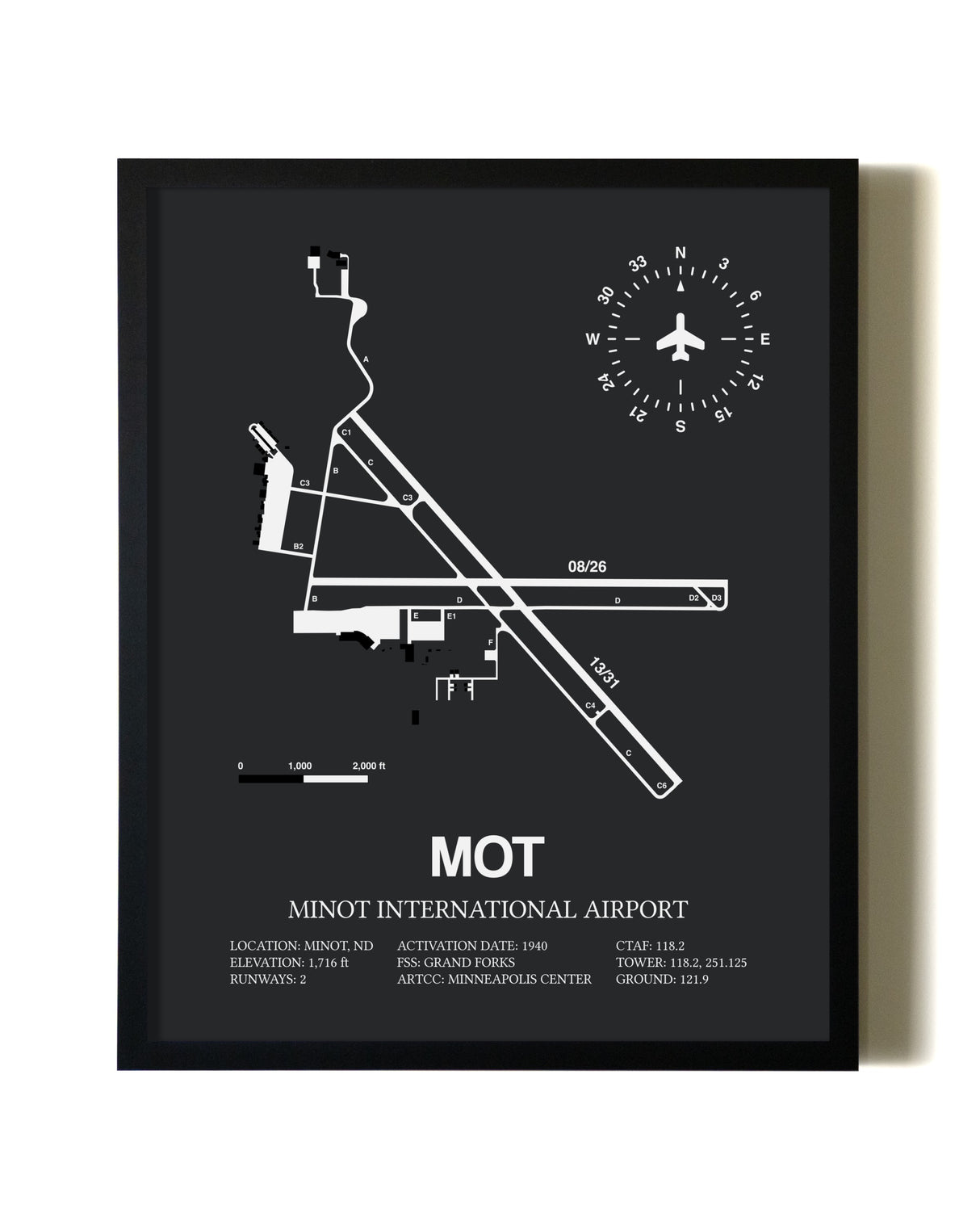 Unframed Minot International Airport map print poster