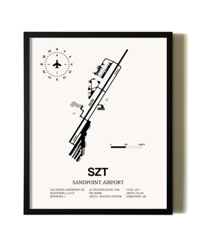 Framed Sandpoint Airport wall art poster in black frame