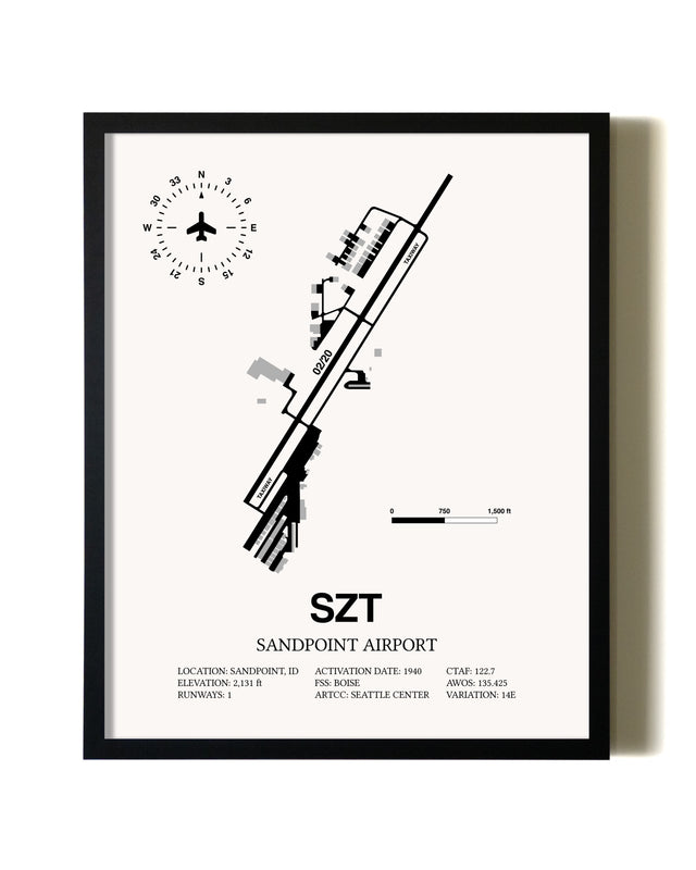Framed Sandpoint Airport wall art poster in black frame
