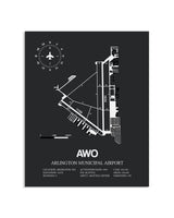 Gray Framed Arlington Municipal Airport layout wall art poster