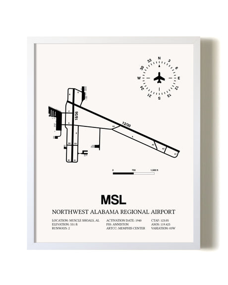 Northwest Alabama Regional Airport airport map poster in oak frame