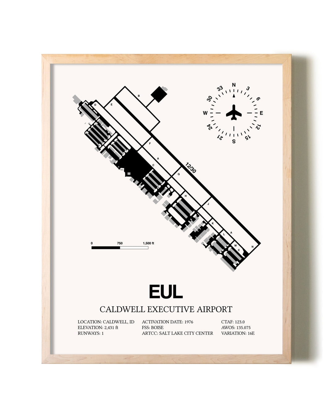 Caldwell Executive Airport framed wall art in white frame