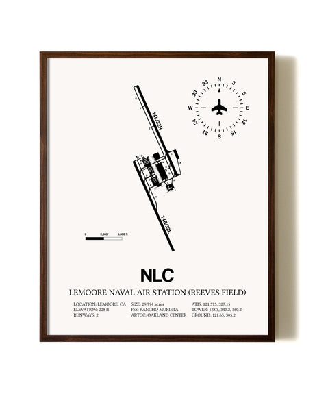 Lemoore Naval Air Station (Reeves Field) aviation print in walnut frame