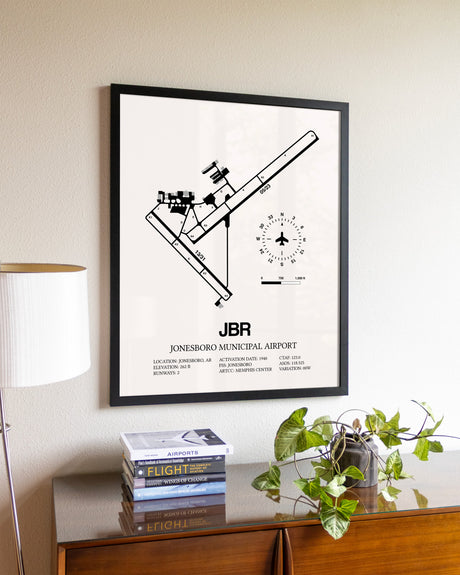 Jonesboro Municipal Airport aviation wall décor in black wood frame