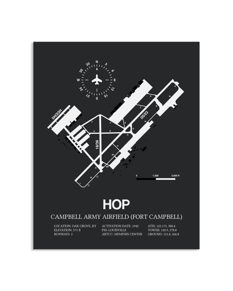 Gray Framed Campbell Army Airfield (Fort Campbell) layout wall art poster
