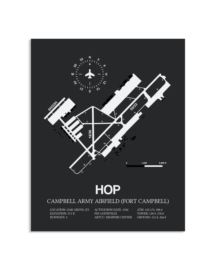 Gray Framed Campbell Army Airfield (Fort Campbell) layout wall art poster