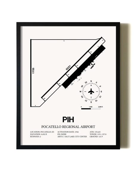 Framed Pocatello Regional Airport wall art poster in black frame