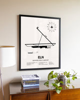 Bowers Field Airport aviation wall décor in black wood frame