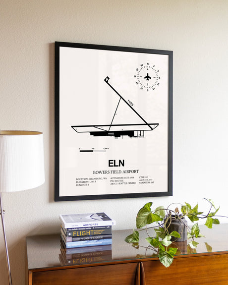 Bowers Field Airport aviation wall décor in black wood frame