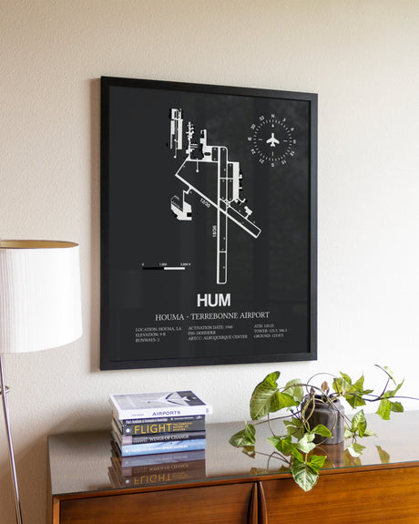 Gray Framed Houma-Terrebonne Airport wall art poster in black frame