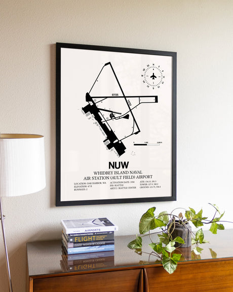 Whidbey Island Naval Air Station (Ault Field) Airport aviation wall décor in black wood frame