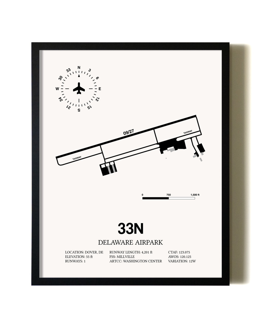 Framed Delaware Airpark wall art poster in black frame