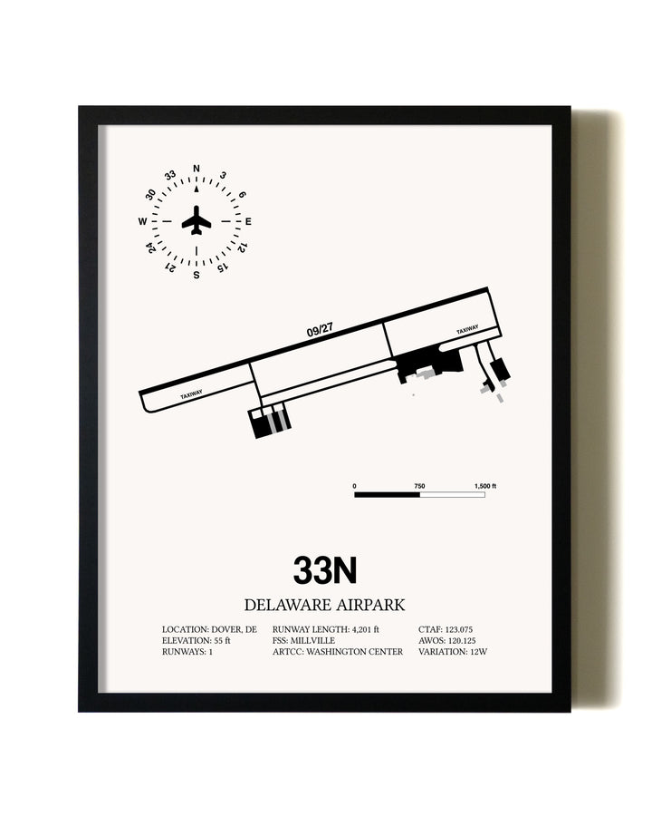 Framed Delaware Airpark wall art poster in black frame