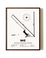 Mitchell Municipal Airport aviation print in walnut frame