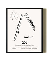 Framed Granbury Regional Airport wall art poster in black frame