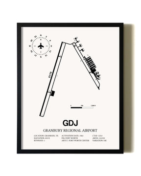 Framed Granbury Regional Airport wall art poster in black frame