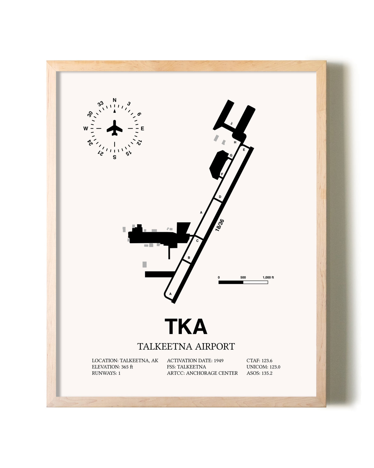 Talkeetna Airport framed wall art in white frame