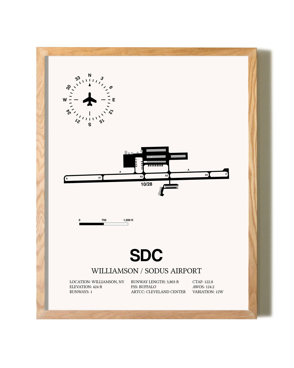 Williamson / Sodus Airport framed print in natural wood frame
