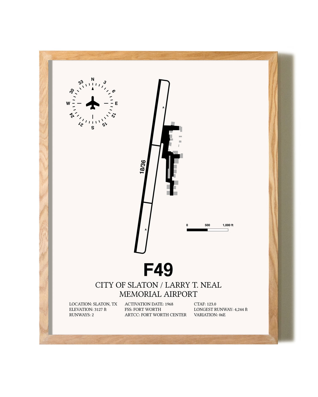 City Of Slaton / Larry T. Neal Memorial Airport framed print in natural wood frame