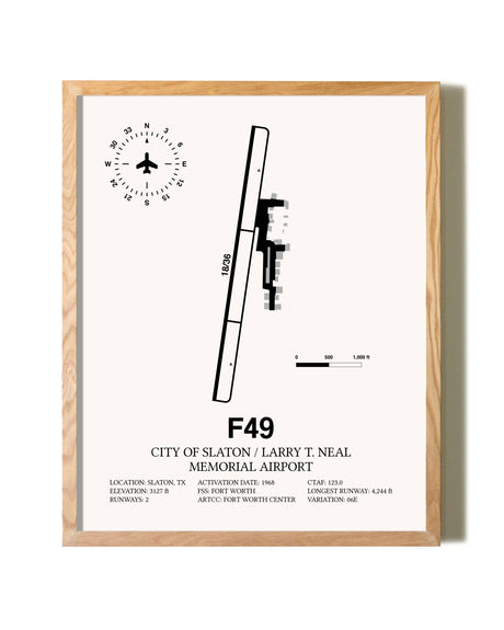 City Of Slaton / Larry T. Neal Memorial Airport framed print in natural wood frame
