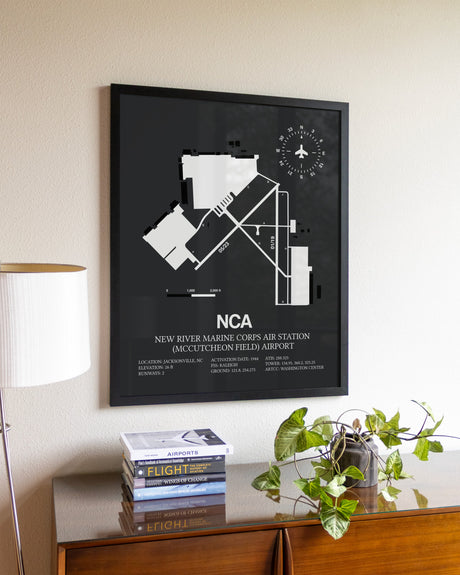 Gray Framed New River Marine Corps Air Station (McCutcheon Field) Airport wall art poster in black frame
