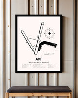 Waco Regional Airport framed poster displayed in an airplane hangar