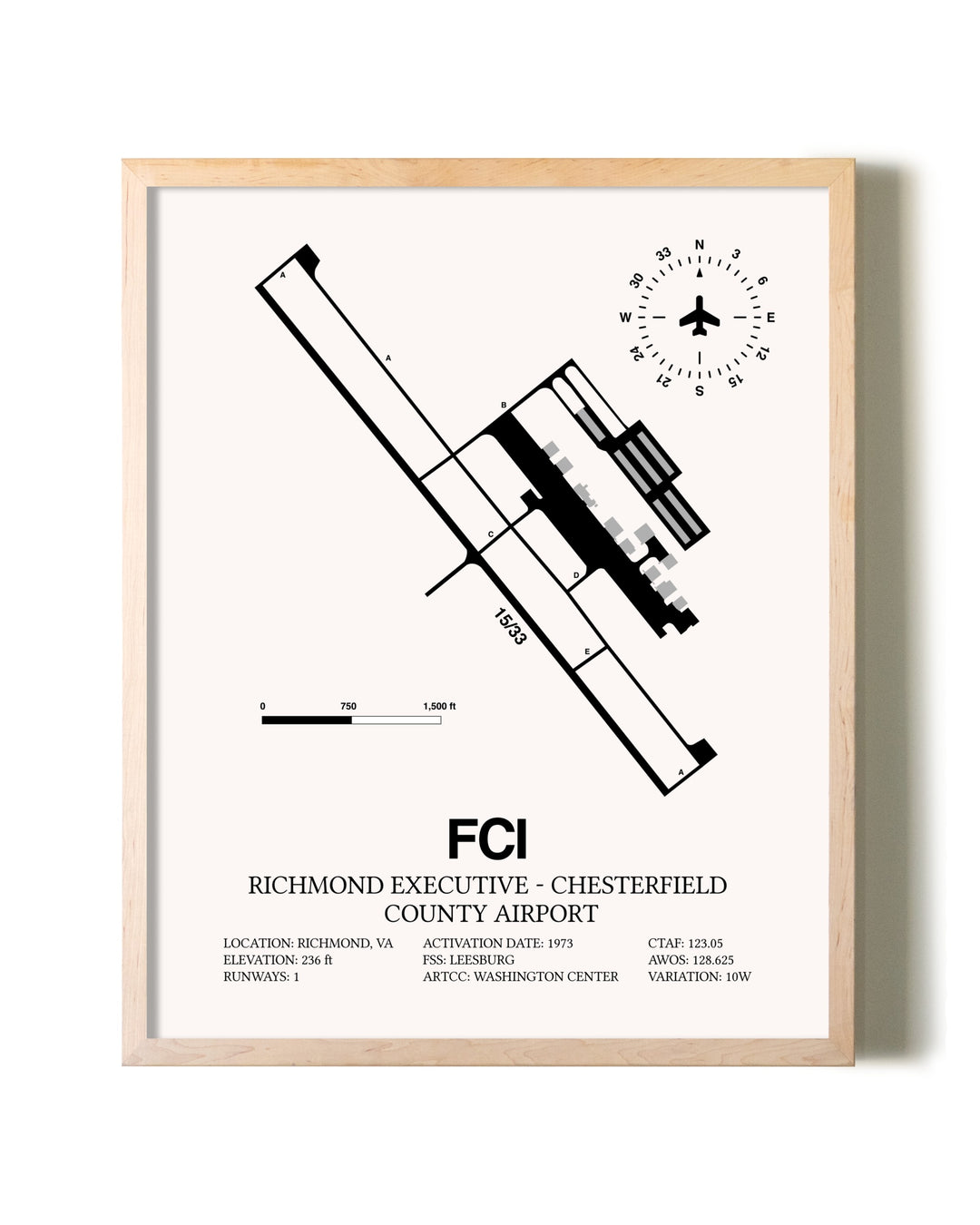 Richmond Executive-Chesterfield County Airport framed wall art in white frame