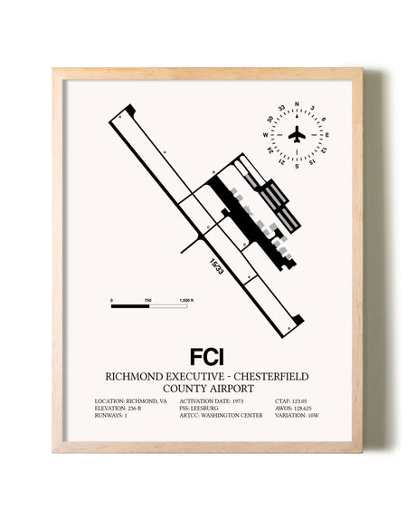 Richmond Executive-Chesterfield County Airport framed wall art in white frame