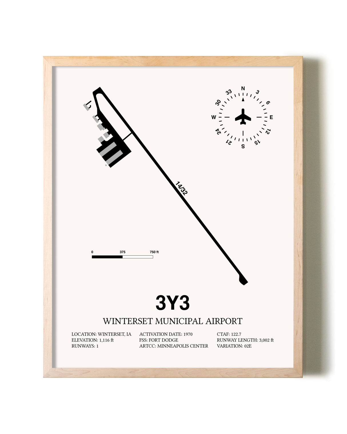 Winterset Municipal Airport framed wall art in white frame