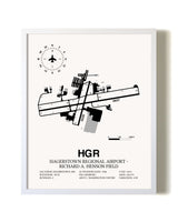 Hagerstown Regional Airport-Richard A. Henson Field airport map poster in oak frame