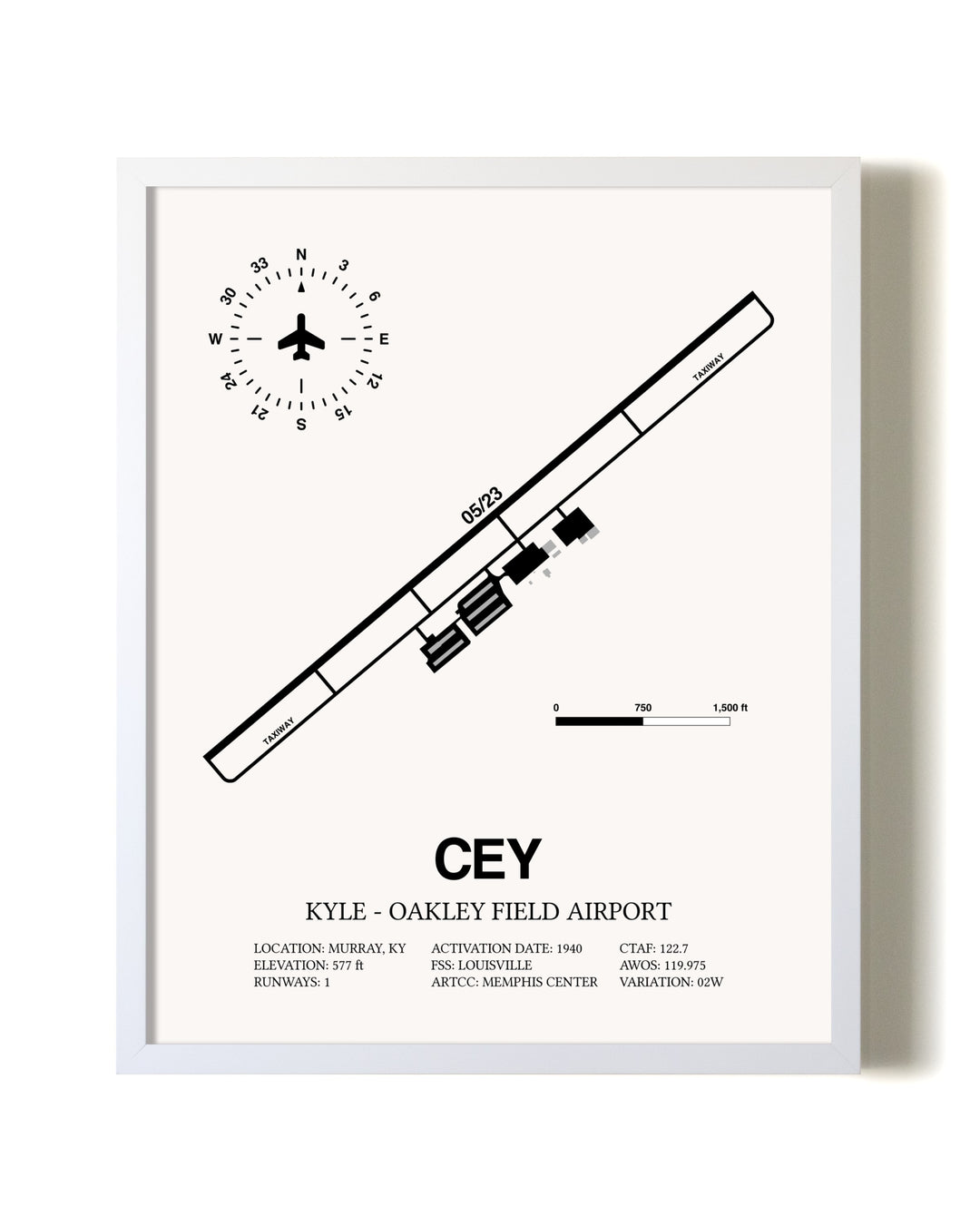 Kyle-Oakley Field Airport airport map poster in oak frame