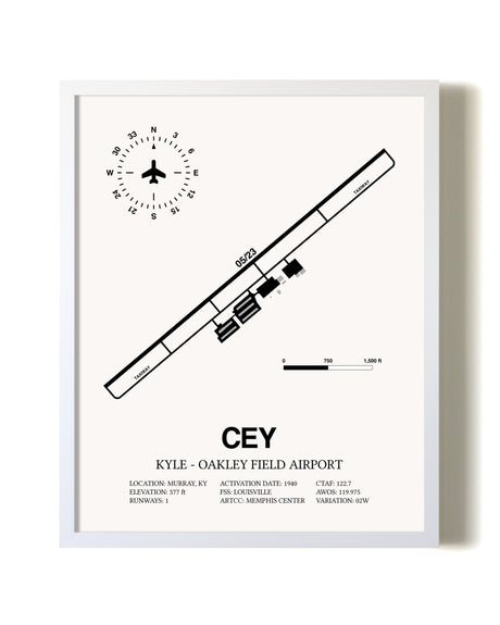 Kyle-Oakley Field Airport airport map poster in oak frame