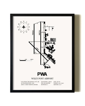 Framed Wiley Post Airport wall art poster in black frame