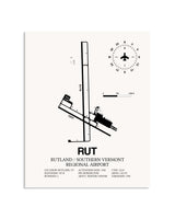 Gray Rutland / Southern Vermont Regional Airport framed poster displayed in an airplane hangar