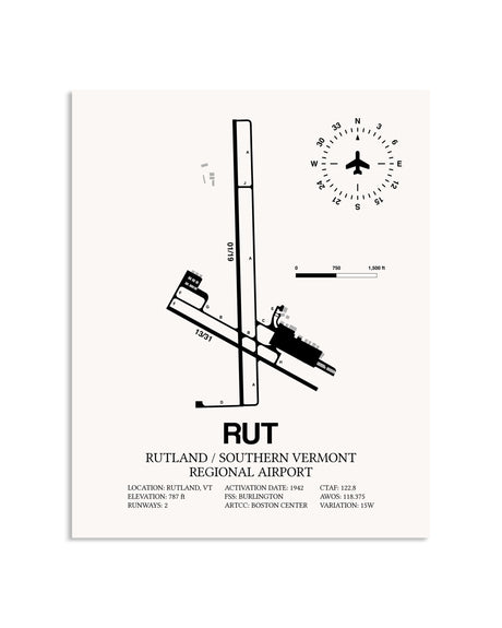 Gray Rutland / Southern Vermont Regional Airport framed poster displayed in an airplane hangar