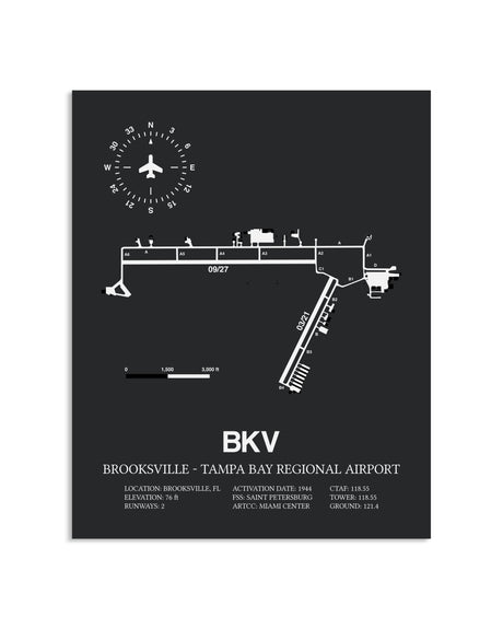 Gray Framed Brooksville-Tampa Bay Regional Airport layout wall art poster