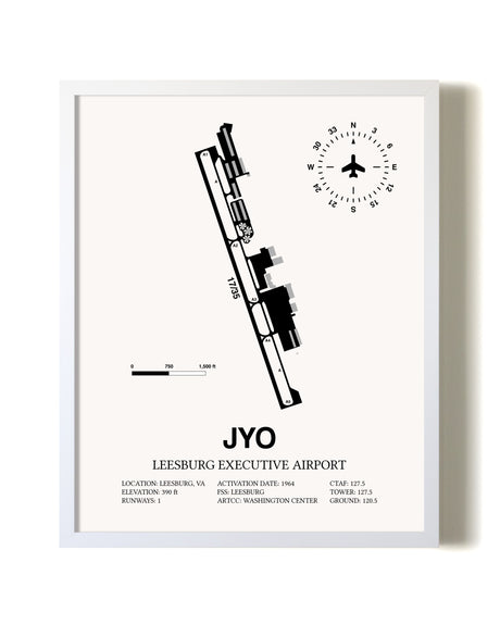Leesburg Executive Airport airport map poster in oak frame