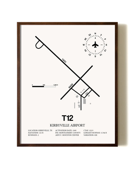 Kirbyville Airport aviation print in walnut frame